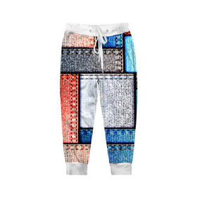 Детские брюки 3D с принтом Джинсовый стиль в Белгороде, 100% полиэстер | манжеты по низу, эластичный пояс регулируется шнурком, по бокам два кармана без застежек, внутренняя часть кармана из мелкой сетки | заплатки | разноцветный | текстура | ткань