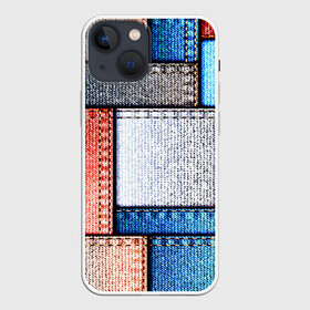 Чехол для iPhone 13 mini с принтом Джинсовый стиль в Белгороде,  |  | Тематика изображения на принте: заплатки | разноцветный | текстура | ткань