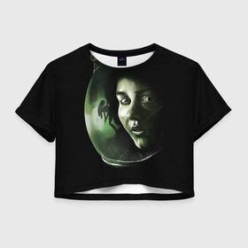Женская футболка 3D укороченная с принтом Чужой в Белгороде, 100% полиэстер | круглая горловина, длина футболки до линии талии, рукава с отворотами | alien | aliens | cinema | film | predator | фильм | чужой