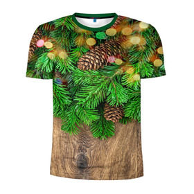 Мужская футболка 3D спортивная с принтом Елка в Белгороде, 100% полиэстер с улучшенными характеристиками | приталенный силуэт, круглая горловина, широкие плечи, сужается к линии бедра | дерево | елка | зеленый | зима | новый год | шишки