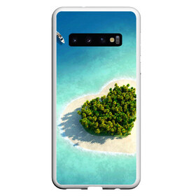 Чехол для Samsung Galaxy S10 с принтом Остров в Белгороде, Силикон | Область печати: задняя сторона чехла, без боковых панелей | вода | дерево | лето | море | океан | остров | пальмы | песок | сердечко | сердце | синий