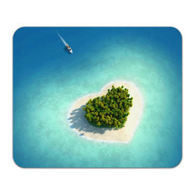 Коврик прямоугольный с принтом Остров в Белгороде, натуральный каучук | размер 230 х 185 мм; запечатка лицевой стороны | вода | дерево | лето | море | океан | остров | пальмы | песок | сердечко | сердце | синий