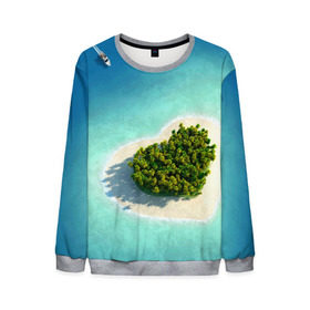 Мужской свитшот 3D с принтом Остров в Белгороде, 100% полиэстер с мягким внутренним слоем | круглый вырез горловины, мягкая резинка на манжетах и поясе, свободная посадка по фигуре | вода | дерево | лето | море | океан | остров | пальмы | песок | сердечко | сердце | синий