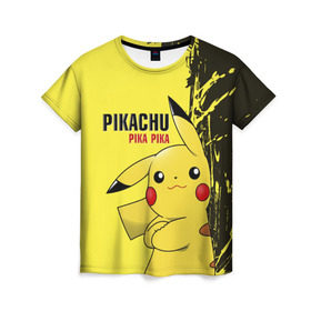 Женская футболка 3D с принтом Pikachu Pika Pika в Белгороде, 100% полиэфир ( синтетическое хлопкоподобное полотно) | прямой крой, круглый вырез горловины, длина до линии бедер | Тематика изображения на принте: go | pikachu | pokemon | го | пика | пикачу | покемон