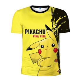 Мужская футболка 3D спортивная с принтом Pikachu Pika Pika в Белгороде, 100% полиэстер с улучшенными характеристиками | приталенный силуэт, круглая горловина, широкие плечи, сужается к линии бедра | Тематика изображения на принте: go | pikachu | pokemon | го | пика | пикачу | покемон