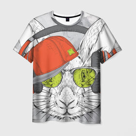 Мужская футболка 3D с принтом Стильный Кролик в Белгороде, 100% полиэфир | прямой крой, круглый вырез горловины, длина до линии бедер | Тематика изображения на принте: dj | music | rnb | животные | клубная | музыка