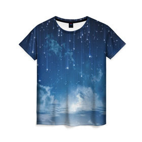 Женская футболка 3D с принтом Звездное небо в Белгороде, 100% полиэфир ( синтетическое хлопкоподобное полотно) | прямой крой, круглый вырез горловины, длина до линии бедер | вселенная | галактика | звезды | небо | ночь