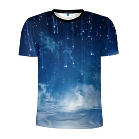 Мужская футболка 3D спортивная с принтом Звездное небо в Белгороде, 100% полиэстер с улучшенными характеристиками | приталенный силуэт, круглая горловина, широкие плечи, сужается к линии бедра | вселенная | галактика | звезды | небо | ночь