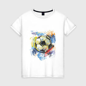 Женская футболка хлопок с принтом Рисованный футбольный мяч в Белгороде, 100% хлопок | прямой крой, круглый вырез горловины, длина до линии бедер, слегка спущенное плечо | игра | мяч | разводы | спорт | футбол | футбольный
