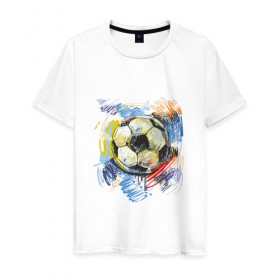Мужская футболка хлопок с принтом Рисованный футбольный мяч в Белгороде, 100% хлопок | прямой крой, круглый вырез горловины, длина до линии бедер, слегка спущенное плечо. | игра | мяч | разводы | спорт | футбол | футбольный