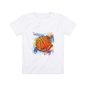 Детская футболка хлопок с принтом Баскетбольный мяч в штрихах в Белгороде, 100% хлопок | круглый вырез горловины, полуприлегающий силуэт, длина до линии бедер | баскетбол | стилизация | штрихи