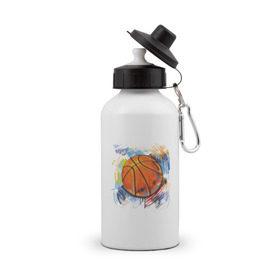 Бутылка спортивная с принтом Баскетбольный мяч в штрихах в Белгороде, металл | емкость — 500 мл, в комплекте две пластиковые крышки и карабин для крепления | Тематика изображения на принте: баскетбол | стилизация | штрихи