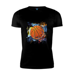Мужская футболка премиум с принтом Баскетбольный мяч в штрихах в Белгороде, 92% хлопок, 8% лайкра | приталенный силуэт, круглый вырез ворота, длина до линии бедра, короткий рукав | баскетбол | стилизация | штрихи