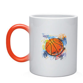Кружка хамелеон с принтом Баскетбольный мяч в штрихах в Белгороде, керамика | меняет цвет при нагревании, емкость 330 мл | Тематика изображения на принте: баскетбол | стилизация | штрихи