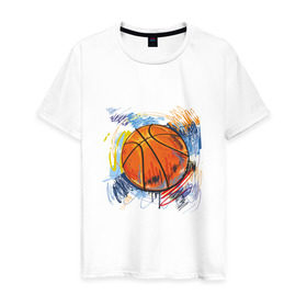 Мужская футболка хлопок с принтом Баскетбольный мяч в штрихах в Белгороде, 100% хлопок | прямой крой, круглый вырез горловины, длина до линии бедер, слегка спущенное плечо. | баскетбол | стилизация | штрихи