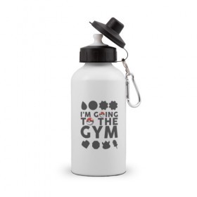 Бутылка спортивная с принтом Pokemon I`m going to the gym (gray) в Белгороде, металл | емкость — 500 мл, в комплекте две пластиковые крышки и карабин для крепления | 
