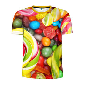 Мужская футболка 3D спортивная с принтом Вкусняшки в Белгороде, 100% полиэстер с улучшенными характеристиками | приталенный силуэт, круглая горловина, широкие плечи, сужается к линии бедра | вкуснотища | вкусняшки | глазурь | жевачка | карамель | карамельки | конфетки | конфеты | леденец | мармеладки | сахар | сладости