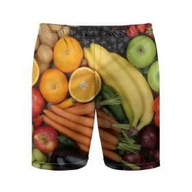 Мужские шорты 3D спортивные с принтом Овощи и фрукты в Белгороде,  |  | апельсин | баклажан | банан | картофель | клубника | кукуруза | морковь | овощи | перец | фрукты | яблоки