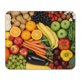 Коврик прямоугольный с принтом Овощи и фрукты в Белгороде, натуральный каучук | размер 230 х 185 мм; запечатка лицевой стороны | апельсин | баклажан | банан | картофель | клубника | кукуруза | морковь | овощи | перец | фрукты | яблоки