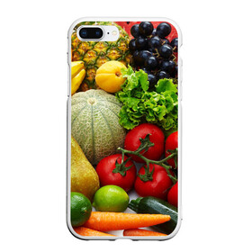 Чехол для iPhone 7Plus/8 Plus матовый с принтом Богатый урожай в Белгороде, Силикон | Область печати: задняя сторона чехла, без боковых панелей | апельсин | баклажан | банан | богатый урожай | виноград | горох | еда | кабачок | капуста | картофель | лимон | морковь | овощи | огурец | перец | персик | помидор | слива | сочные плоды | томат | тыква