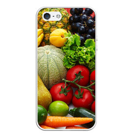 Чехол для iPhone 5/5S матовый с принтом Богатый урожай в Белгороде, Силикон | Область печати: задняя сторона чехла, без боковых панелей | Тематика изображения на принте: апельсин | баклажан | банан | богатый урожай | виноград | горох | еда | кабачок | капуста | картофель | лимон | морковь | овощи | огурец | перец | персик | помидор | слива | сочные плоды | томат | тыква