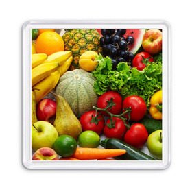 Магнит 55*55 с принтом Богатый урожай в Белгороде, Пластик | Размер: 65*65 мм; Размер печати: 55*55 мм | Тематика изображения на принте: апельсин | баклажан | банан | богатый урожай | виноград | горох | еда | кабачок | капуста | картофель | лимон | морковь | овощи | огурец | перец | персик | помидор | слива | сочные плоды | томат | тыква