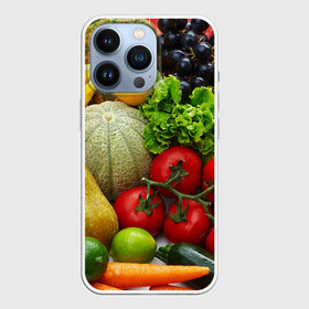 Чехол для iPhone 13 Pro с принтом Богатый урожай в Белгороде,  |  | Тематика изображения на принте: апельсин | баклажан | банан | богатый урожай | виноград | горох | еда | кабачок | капуста | картофель | лимон | морковь | овощи | огурец | перец | персик | помидор | слива | сочные плоды | томат | тыква