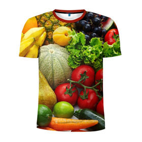 Мужская футболка 3D спортивная с принтом Богатый урожай в Белгороде, 100% полиэстер с улучшенными характеристиками | приталенный силуэт, круглая горловина, широкие плечи, сужается к линии бедра | апельсин | баклажан | банан | богатый урожай | виноград | горох | еда | кабачок | капуста | картофель | лимон | морковь | овощи | огурец | перец | персик | помидор | слива | сочные плоды | томат | тыква