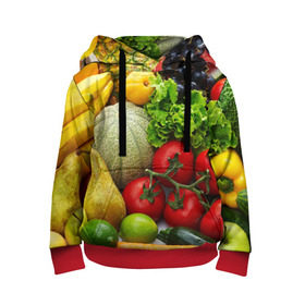 Детская толстовка 3D с принтом Богатый урожай в Белгороде, 100% полиэстер | двухслойный капюшон со шнурком для регулировки, мягкие манжеты на рукавах и по низу толстовки, спереди карман-кенгуру с мягким внутренним слоем | Тематика изображения на принте: апельсин | баклажан | банан | богатый урожай | виноград | горох | еда | кабачок | капуста | картофель | лимон | морковь | овощи | огурец | перец | персик | помидор | слива | сочные плоды | томат | тыква