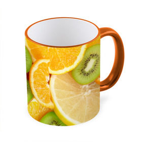 Кружка 3D с принтом Сочные фрукты в Белгороде, керамика | ёмкость 330 мл | апельсин | грейпфрут | десерт | дольки | киви | кусочки фруктов | лайм | лимон | разрез | сечение | фреш | фрукты | цитрусовые