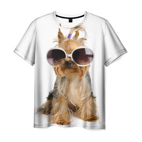 Мужская футболка 3D с принтом Модница в Белгороде, 100% полиэфир | прямой крой, круглый вырез горловины, длина до линии бедер | Тематика изображения на принте: fashion | животное | красавица | лучший друг | модница | няша | очки | причёска | собака | собачка | щенок | щеночек