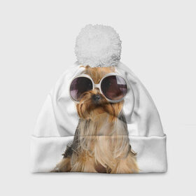 Шапка 3D c помпоном с принтом Модница в Белгороде, 100% полиэстер | универсальный размер, печать по всей поверхности изделия | Тематика изображения на принте: fashion | животное | красавица | лучший друг | модница | няша | очки | причёска | собака | собачка | щенок | щеночек
