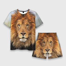 Мужской костюм с шортами 3D с принтом Красавец лев в Белгороде,  |  | lion | грива | дикая кошка | добыча | животное | зверь | клыки | когти | король джунглей | лев | мясо | хищник | царь зверей