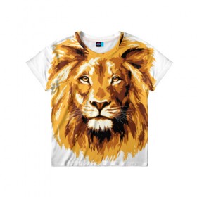 Детская футболка 3D с принтом Король джунглей в Белгороде, 100% гипоаллергенный полиэфир | прямой крой, круглый вырез горловины, длина до линии бедер, чуть спущенное плечо, ткань немного тянется | Тематика изображения на принте: lion | грива | дикая кошка | добыча | животное | зверь | искусство | картина | клыки | когти | король джунглей | лев | макет | мясо | набросок | портрет | хищник | царь зверей | эскиз