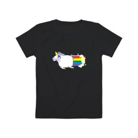 Детская футболка хлопок с принтом Радужный Единорожек в Белгороде, 100% хлопок | круглый вырез горловины, полуприлегающий силуэт, длина до линии бедер | Тематика изображения на принте: единорог | лошадь | радуга