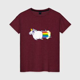 Женская футболка хлопок с принтом Радужный Единорожек в Белгороде, 100% хлопок | прямой крой, круглый вырез горловины, длина до линии бедер, слегка спущенное плечо | единорог | лошадь | радуга