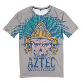 Мужская футболка 3D с принтом Aztec Warriors в Белгороде, 100% полиэфир | прямой крой, круглый вырез горловины, длина до линии бедер | античный | ацтеки | гранж | живопись | культура | майя | орнамент | ретро | старинный | элемент