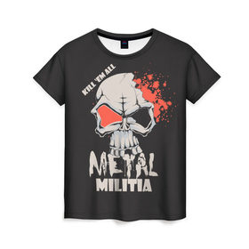 Женская футболка 3D с принтом Призрак рока в Белгороде, 100% полиэфир ( синтетическое хлопкоподобное полотно) | прямой крой, круглый вырез горловины, длина до линии бедер | metal | кровь | метал | мызыка | новинки | рок | тяжелый | череп