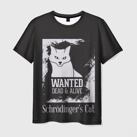 Мужская футболка 3D с принтом Wanted Cat в Белгороде, 100% полиэфир | прямой крой, круглый вырез горловины, длина до линии бедер | Тематика изображения на принте: белое | котик | кошка | надписи | новинки | прикольные | рисунок | черное