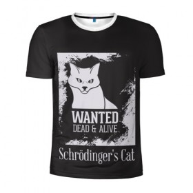 Мужская футболка 3D спортивная с принтом Wanted Cat в Белгороде, 100% полиэстер с улучшенными характеристиками | приталенный силуэт, круглая горловина, широкие плечи, сужается к линии бедра | белое | котик | кошка | надписи | новинки | прикольные | рисунок | черное