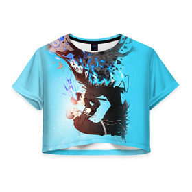 Женская футболка 3D укороченная с принтом Blue Exorcist в Белгороде, 100% полиэстер | круглая горловина, длина футболки до линии талии, рукава с отворотами | anime | ao no exorcist | экзорцист