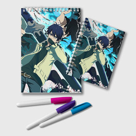 Блокнот с принтом Blue Exorcist в Белгороде, 100% бумага | 48 листов, плотность листов — 60 г/м2, плотность картонной обложки — 250 г/м2. Листы скреплены удобной пружинной спиралью. Цвет линий — светло-серый
 | Тематика изображения на принте: anime | ao no exorcist | blue exorcist | аниме | синий экзорцист | экзорцист