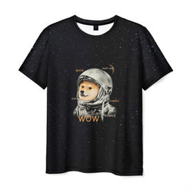 Мужская футболка 3D с принтом Doge в Белгороде, 100% полиэфир | прямой крой, круглый вырез горловины, длина до линии бедер | dog | doge | mem | memes | space | wow | доге | космос | мемы | собака