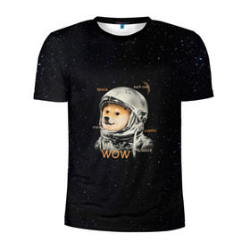 Мужская футболка 3D спортивная с принтом Doge в Белгороде, 100% полиэстер с улучшенными характеристиками | приталенный силуэт, круглая горловина, широкие плечи, сужается к линии бедра | dog | doge | mem | memes | space | wow | доге | космос | мемы | собака