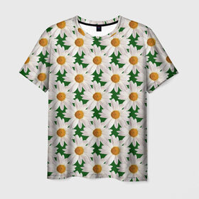 Мужская футболка 3D с принтом Ромашки в Белгороде, 100% полиэфир | прямой крой, круглый вырез горловины, длина до линии бедер | лето | природа | цветы