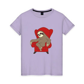 Женская футболка хлопок с принтом Ленивец в Белгороде, 100% хлопок | прямой крой, круглый вырез горловины, длина до линии бедер, слегка спущенное плечо | крутой | ленивец | лень