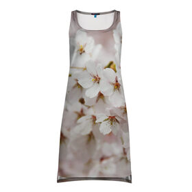 Платье-майка 3D с принтом Весеннее цветение в Белгороде, 100% полиэстер | полуприлегающий силуэт, широкие бретели, круглый вырез горловины, удлиненный подол сзади. | белый | весна | лепестки | прикольные картинки | цветочки | цветы