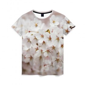 Женская футболка 3D с принтом Весеннее цветение в Белгороде, 100% полиэфир ( синтетическое хлопкоподобное полотно) | прямой крой, круглый вырез горловины, длина до линии бедер | белый | весна | лепестки | прикольные картинки | цветочки | цветы