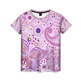 Женская футболка 3D с принтом Lady Butterfly в Белгороде, 100% полиэфир ( синтетическое хлопкоподобное полотно) | прямой крой, круглый вырез горловины, длина до линии бедер | винтаж | воздушный | индийские | кружева | новинки | узор | цветок | цветочный | этнические