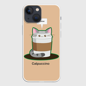 Чехол для iPhone 13 mini с принтом Catpuccino в Белгороде,  |  | capuccino | cat | catpuccino | meow | капуччино | кот | котпуччино | кофе | мяу | стакан